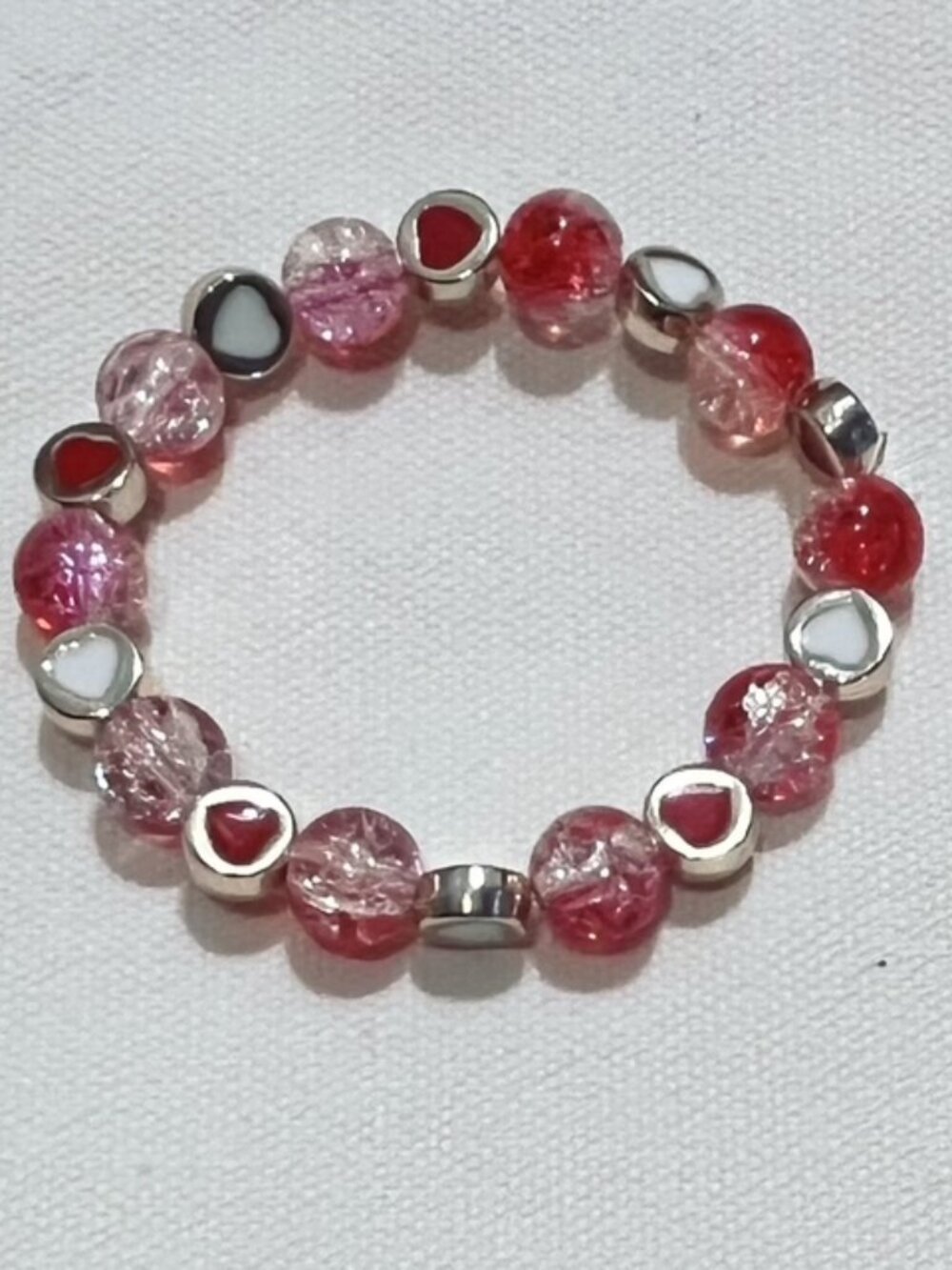 Pink Crackle Glass Heart Beaded Stretch Bracelet | Valentinecore Jewelry